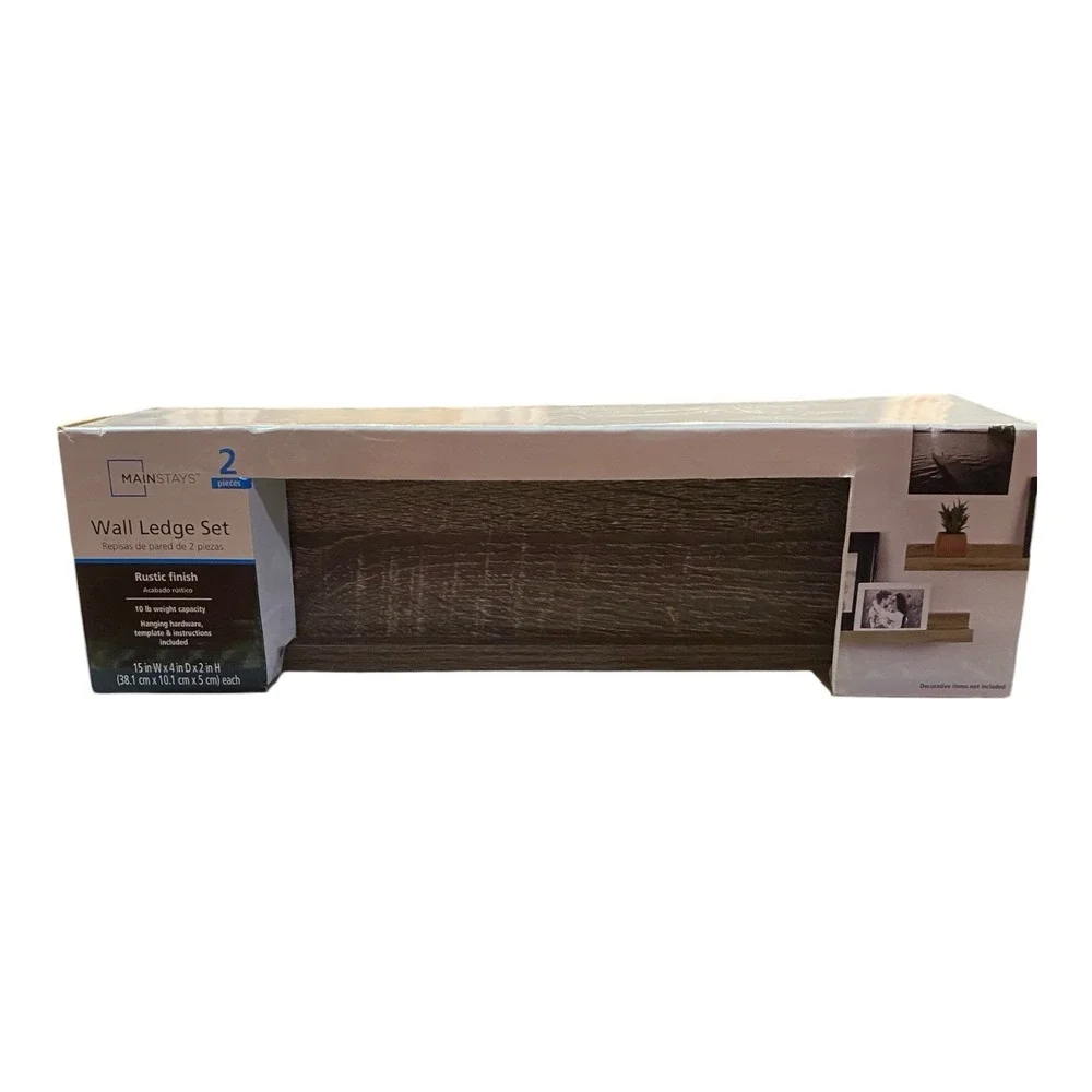 Mainstays 2 Pc Wall Ledge Shelf Set Rustic Finish 15